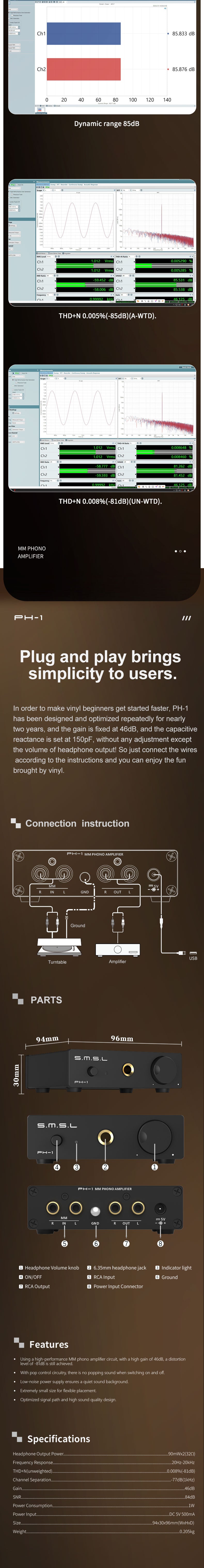 SMSL PH-1 - Phono Pre Amplifier + Headphone Amp
